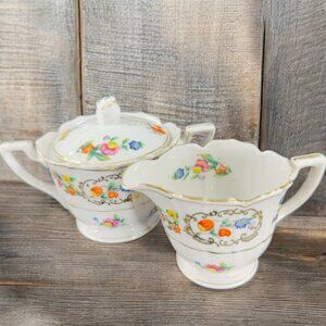 Vintage Gold Castle Chikusa China Hand‎ Painted Sugar Bowl And Creamer Porcelain
